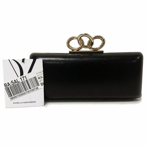 DVF Sutra Embossed Black Clutch - Picture 1 of 11